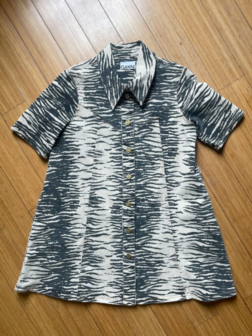 GANNI Animal Tiger Zebra Print Denim Mini Dress